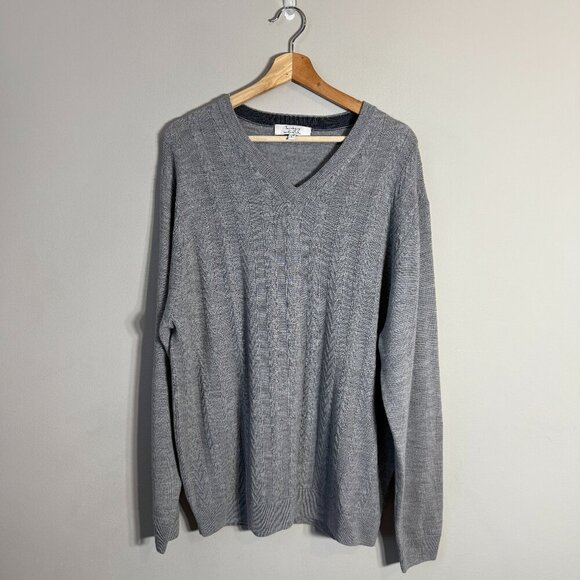 NWOT Turnbury Merino Wool Cable Knit V-Neck Sweater Pullover Men's Large Gray - Picture 2 of 12